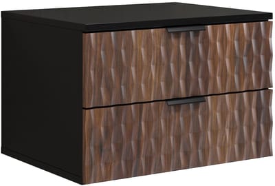 Badplaats Wastafelkast Java 63 x 48 x 40 cm – Walnoot Bruin met Zwart – Hangend Badmeubel met 2 Lades