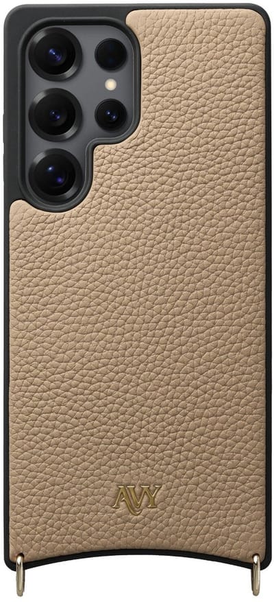 AVY Leren Hoesje geschikt voor Samsung Galaxy S25 Ultra | Compatibel met MagSafe | Leather Case | Back Cover | Haakjes voor koord | Beige