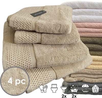 iSleep Deluxe Badtextiel - Voordeelset (4 delig) - 2x Handdoek 60x110 cm - 2x Badlaken 70x140 cm - Taupe