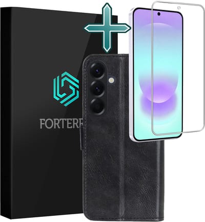 Hoesje Met Screenprotector - Geschikt voor Samsung Galaxy A37 - Luxe Pasjeshouder - Flipcase - Bookcase Portemonee - Flip Case - Kunstleer Book Case - Book Cover - Walletcase - Portemonneehoes - Zwart