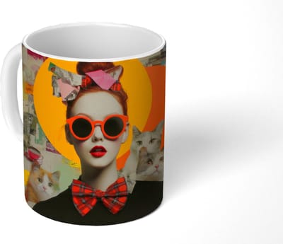 Mok - Koffiemok - Vrouw - Bril - Strik - Retro - Mokken - 350 ML - Beker - Koffiemokken - Theemok