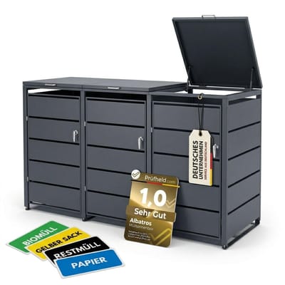 Dailygoods- Vuilnisbakkenset 3-delig - Afvalcontainer 240 liter - Weerbestendig - Verstelbare voeten - Premium dempers - Stijlvol design