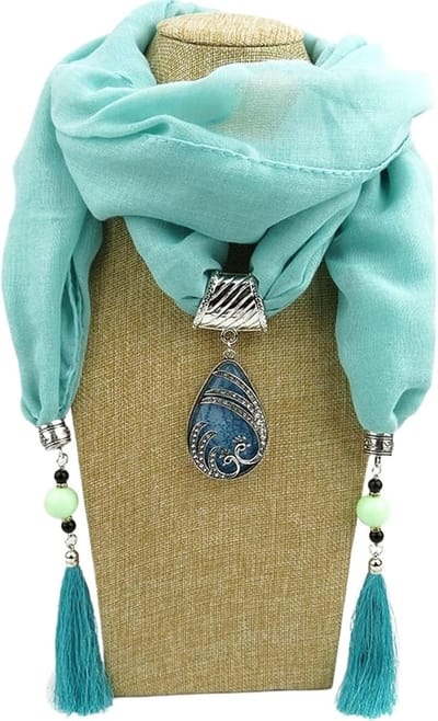 Dames Sjaal - Parelketting Decoratie - Stijlvol Accessoire - Verstelbare Kraag - 40x180cm - Mintgroen