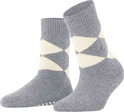 Burlington Cosy Argyle antislip noppen wol huissokken dames grijs - Maat 36-41
