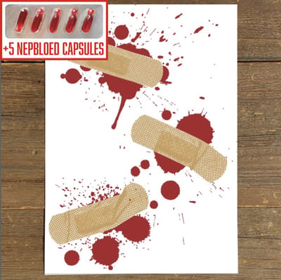 GetGlitterBaby® - Tattoo + Nep Bloed Capsules / Halloween Horror Decoratie Versiering Pleisters / Carnaval Schmink Make Up Plak Tattoos / Tijdelijke Tattoo / Nep Tatoeage + Vloeibaar Dik Rood Nepbloed / Nep Wond / Fake Kunst Blood - 5 Capsules