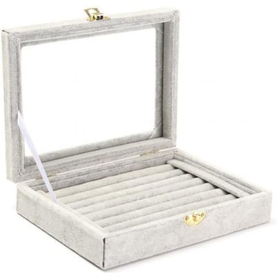 Fluwelen houten ring sieraden oorbel opbergdoos display organizer lade houder