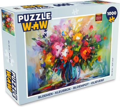 Puzzel Bloemen - Kleurrijk - Bloempot - Olieverf - Legpuzzel - Puzzel 1000 stukjes volwassenen