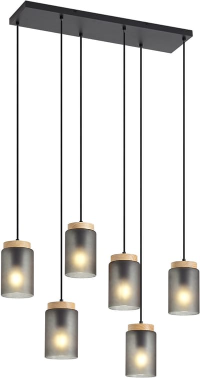 QAZQA umbra - Moderne Hanglamp met kap - 6 lichts - L 77 cm - Zwart - Woonkamer