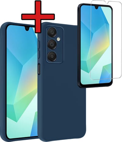 Hoesje - Met Screenprotector - Geschikt voor Samsung Galaxy A16 - Sterk & Shockproof - Telefoon Hoes - Back Cover - Siliconen Case - Telefoonhoes - Donkerblauw