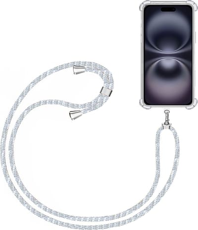 Telefoonkoord + Hoesje Geschikt voor Apple iPhone 16 - Lengte Verstelbaar - Telefoonketting - Shock Proof Case - Baby Blauw