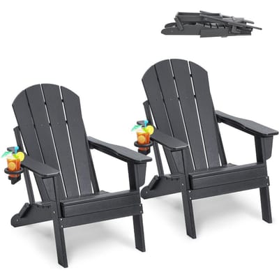 Adirondack Stoel Plastic Set van 2 Weerbestendig Opvouwbare Vuurplaats Grijs