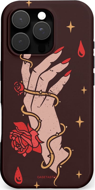 Casetastic hoesje geschikt voor Apple iPhone 16 Pro - MagSafe - Dubbellaagse bescherming - Hartslag van tijd - Fashion Case - Zwart Perzik