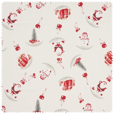 Motiefstof linnenlook met goudopdruk "Snowman and Santa"