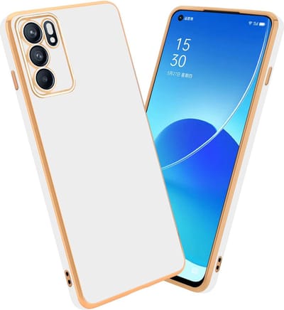 Cadorabo Hoesje geschikt voor Oppo Reno6 5G in Glossy Wit - Goud - Beschermhoes Case Cover van flexibel TPU-silicone en met camerabescherming