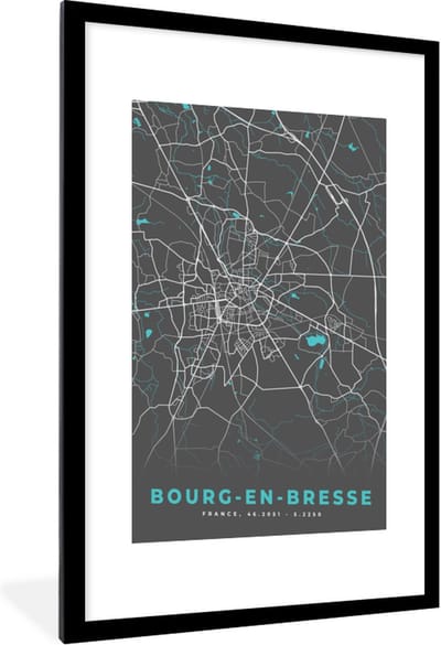 Fotolijst incl. Poster - Bourg-en-Bresse - Plattegrond - Stadskaart - Kaart - Frankrijk - 60x90 cm - Posterlijst