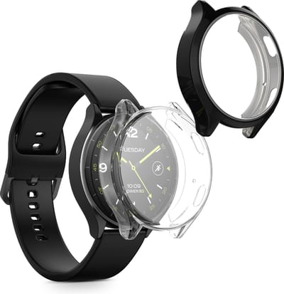 kwmobile 2x smartwatch hoes geschikt voor Xiaomi Watch 2 hoesje - Siliconen sporthorloge cover - Activity tracker case in zwart / transparant