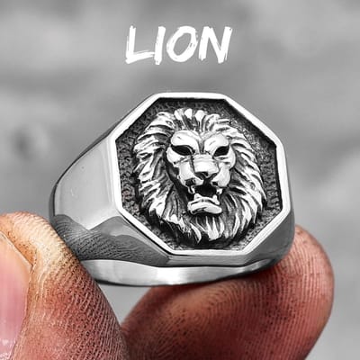 Leeuwenkoning Dier Roestvrij Staal Heren Dames Ringen Punk Trendy Uniek voor Koppel Mannelijke Biker Sieraden Creativiteit Cadeau 7 white