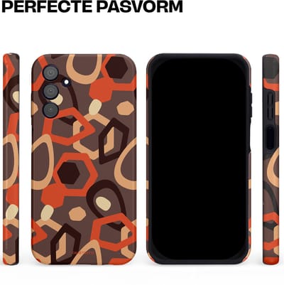 Casetastic hoesje geschikt voor Samsung Galaxy A15 5G / Samsung Galaxy A15 4G - Dubbellaagse bescherming - Abstracte Retro Vormen - Fashion Case - Donkergrijs Terracotta Taupe