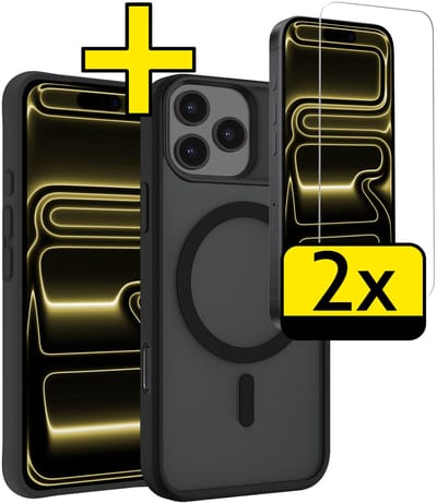 Hoesje - Met 2x Screenprotector - Geschikt voor Apple iPhone 17 Pro - Magsafe Compatible - Sterk & Shockproof - Back Cover - Shock Proof Case - Telefoon Hoes - Telefoonhoesjes - Zwart