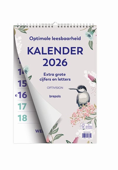 Brepols Optivision NL Kalender 2026 - FANTASY - Grote cijfers & letters - Wire-O - A4 - Beige - 21 x 29,7 cm