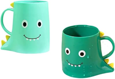 JeiibrZui Kindertandbeker Set - 2 Stuks Dinosaurier Ontwerp - Kunststof Beker Met Handvat - Groen En Lichtgroen - Voor Badkamer Gebruik