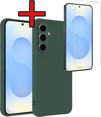 Hoesje - Met Screenprotector - Geschikt voor Samsung Galaxy S25 - Sterk & Shockproof - Telefoon Hoes - Back Cover - Siliconen Case - Telefoonhoes - Donkergroen