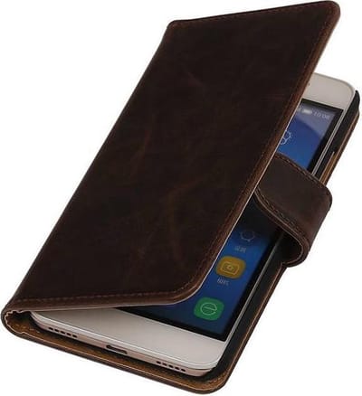 Zakelijke Book Case Telefoonhoesje Geschikt voor de Huawei Honor 4 A / Y6 - Portemonnee Hoesje - Pasjeshouder Wallet Case - Mocca