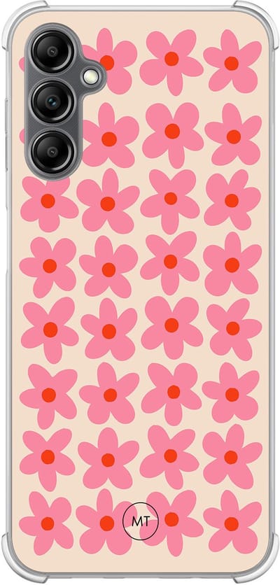 Hoesje (shockproof) geschikt voor Samsung Galaxy A14 5G - Retro Blooms - Extra sterke case - TPU/polycarbonaat - Bloemen - Roze, Transparant
