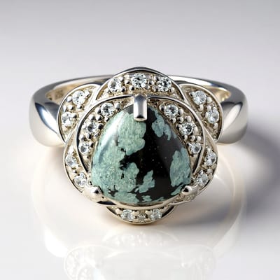 Cavill - Zilveren Damesring - 925 Sterling - 2,73 ct Triljant Sneeuwvlok Obsidiaan - 24 Zirkonen 0,586 ct - Bloem & Blad Motief