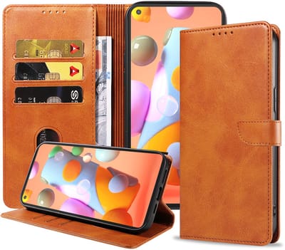 Geschikt voor Samsung Galaxy A11 Telefoonhoesje Kunstleer met Magnetisch lipje en Pasjeshouder Book Case met Klepje - Bruin - Smartphonica geschikt voor Samsung Galaxy A11