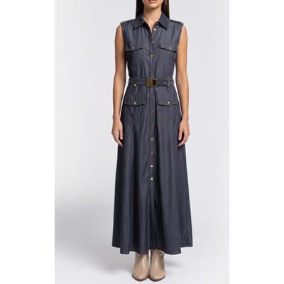 GUESS Carla Long Sl Dress Dark Blue Size: 38 | Maxi Dresses Outlet | Dames | Blauw