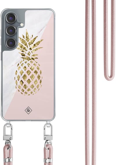 Casimoda® hoesje met koord - Geschikt voor Samsung S25 - Ananas - Afneembaar koord - TPU/polycarbonaat - Roze