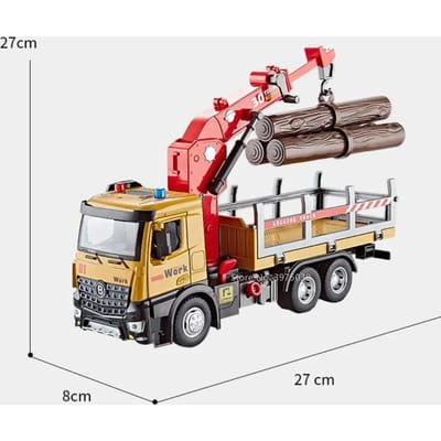 10,6 Inch Houten Transportvoertuig Model Speelgoed Legering Diecast Simulatie Kraanvoertuig Met Geluid Pull Back Decoratief Cadeau Voor Kind