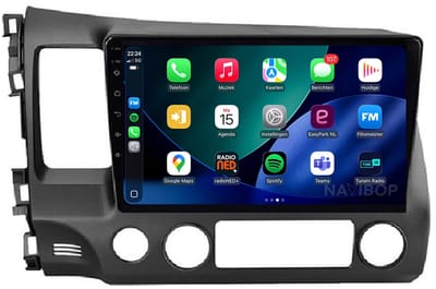 Geschikt voor Honda Civic (2005 t/m 2012) | 10 inch Android 15.0 CarPlay autoradio | Draadloos CarPlay & Android Auto | 2GB RAM + 32GB | Externe microfoon & Achteruitrijcamera (AHD) | Bluetooth & WiFi | NAVIBOP NB-1019 | Bouwjaar 2005 t/m 2012