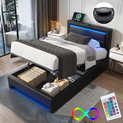 Modern Eenpersoonsbed 90 x 190 cm met Ondersteuning voor LED en USB