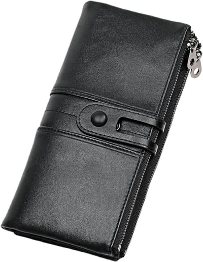 Lange drievoudige portemonnee - tweevoudige clutch met ritssluiting - meerdere kaartsleuven - grote capaciteit - met RFID-antidiefstalfunctie - 20,8*10*2,5 cm - zwart - 1 stuk