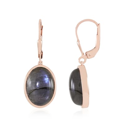 Cavill - Ovale Paarse Labradoriet Oorbellen - 13,5 Karaat - 925 Sterling Zilver Roségoud Verguld - Madagaskar Edelsteen - Chique Sieraden