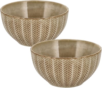 Aardewerk Soepkommen Zonder Oor - Set van 2 - Schalen Set 14 cm - Ramen Kom – Kommen en Fruitschaal voor Soep, Noodles, Salade, Ontbijt en Snacks