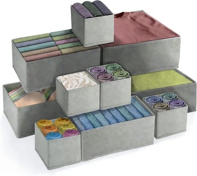 Famanu – Lade-organizer set van 10, opvouwbare stoffen opbergdozen voor ondergoed en kleding