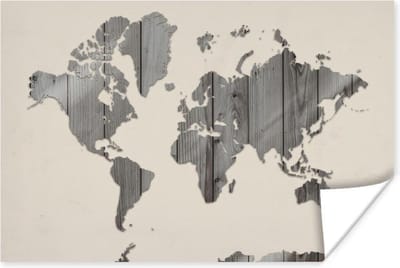 Poster 30x20 cm - Wereldkaart - Beige - Zwart - Wit - Posters - Kamer decoratie - Wanddecoratie woonkamer - Muurdecoratie slaapkamer