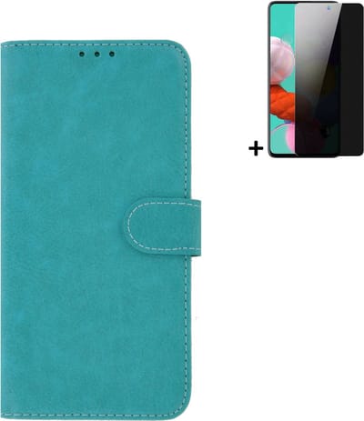 MoDo hoesje Geschikt voor Samsung Galaxy A53 5G - Kunstleer Book Case - Turquoise hoesje met privacy screenprotector