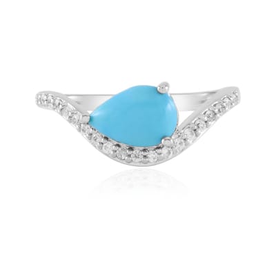 Cavill - Zilveren ring met platina plating - 0,907 ct Sleeping Beauty Turkoois peervorm - 0,219 ct pavé Zirkonia - Elegante, duurzame sieraden
