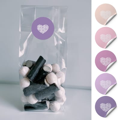 20x Uitdeelzakjes + 20 sluitstickers - Hart Bloem - Uitdeelzakjes Transparant - Cellofaanzakjes - blokbodemzakjes transparant - Blokbodemzak - Traktaties - Inpakzakjes - plastic zakjes