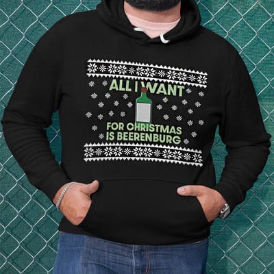 Foute Kerst Hoodie Zwart All I Want For Christmas Is Beerenburg XS - Uniseks Pasvorm - Kerstkleding Voor Dames & Heren