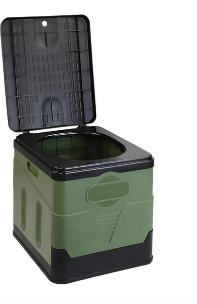 AHD® Camping Toilet - Draagbaar Toilet - Toiletemmer Met Deksel - Zwart/Groen - 36cm x 30cm x 13cm