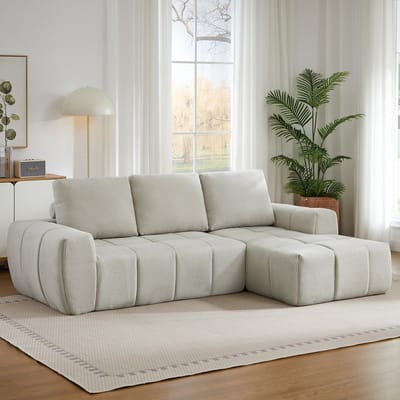 MIVRAY Hoekbank L-Vorm - Compressiesofa Zonder Montage - Voor Woonkamer Appartement En Kantoor - Corduroy Beige