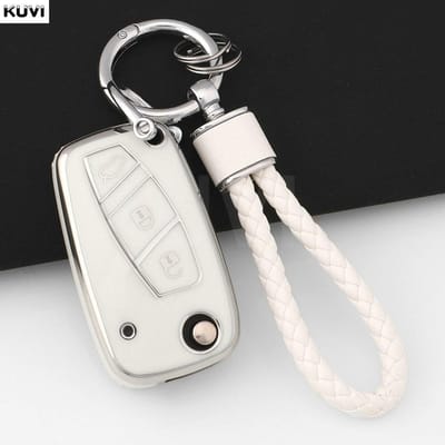 Mode TPU Auto Flip Sleutelhoes Cover Voor Fiat 500 Panda Stilo Ducato Punto Doblo Bravo 3 Knoppen Beschermde Houder Tas Accessoires white