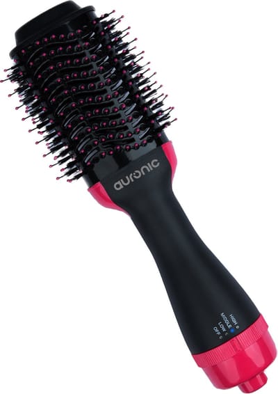Auronic 3-in-1 Föhnborstel - Airstyler - Stijlen, Krullen en Extra Volume - Multistyler - Krulborstel - Warmteborstel - 360 Flow - 1000W - Ø 45 mm - Zwart/Roze