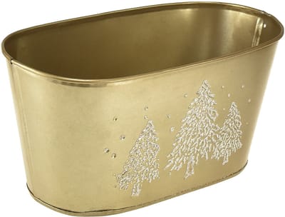 Decoratieve ovale schaal, kerstboomvormige plantenbak, goudkleurig, 24
