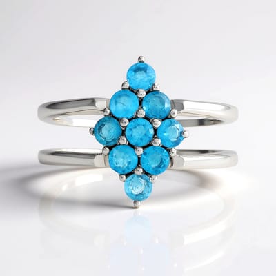 Cavill - Neon Blauwe Apatiet Ring - 925 Sterling Zilver Geplatineerd - 0,921 Ct Neon Blauwe Braziliaanse Edelstenen - Elegante Ronde Edelsteen Ring